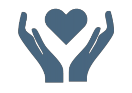 Icona di due mani stilizzate che abbracciano un cuore