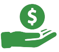 Icona di un una mano con simbolo del dollaro