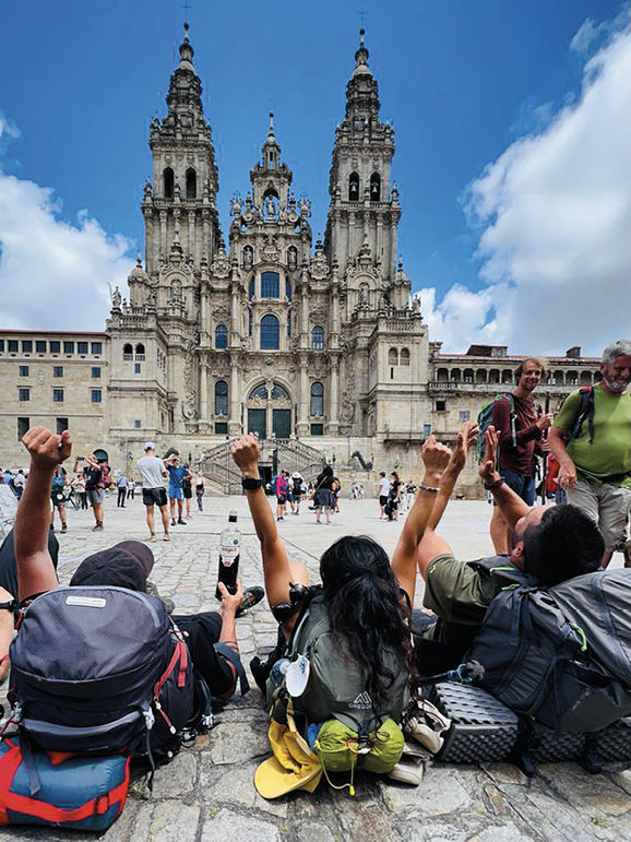Youths rejoicing at the end of the journey - Santiago de Compostela