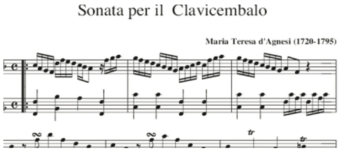 Music score - Sonata with harpsichord by Maria Teresa Agnesi Pignottini
