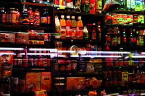 Picture - Store shelves with various foods and drinks