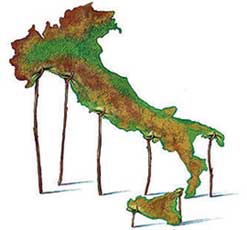 Immagine - Disegno dell'Italia su palafitte