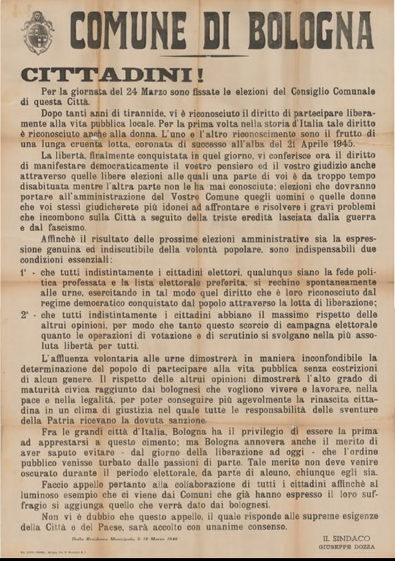 Manifesto per il voto alle donne - 24 marzo 1946, Bologna