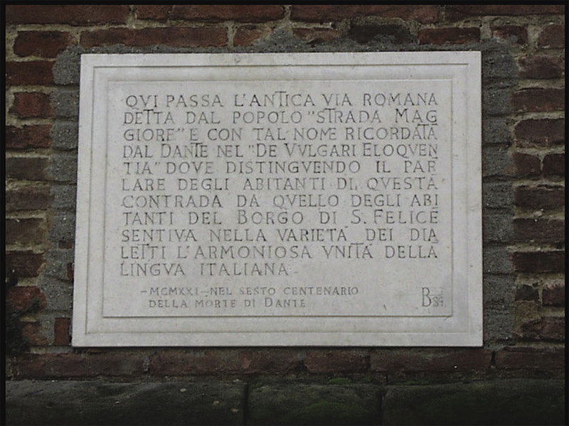 Commemorative plaque for the first centenary of Dante Alighieri's death, Piazza di Porta Maggiore, Bologna