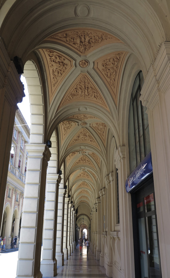 Portico of the Palazzo Pizzardi by day, Bologna