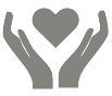 Icona di due mani stilizzate che abbracciano un cuore