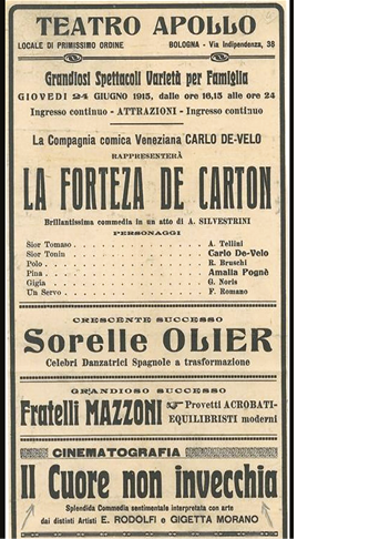 Programma del Teatro Apollo di via dell'Indipendenza 38 - giugno 1915, Bologna