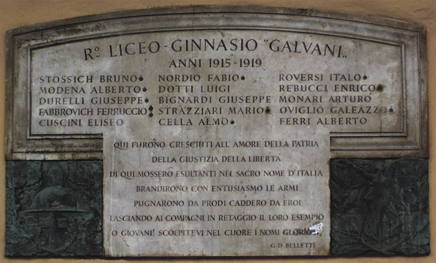 Lapide agli studenti caduti - Liceo Galvani via Castiglione, Bologna