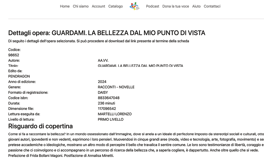 La scheda dell'audiolibro "Guardami" sul sito de "Il libro parlato"