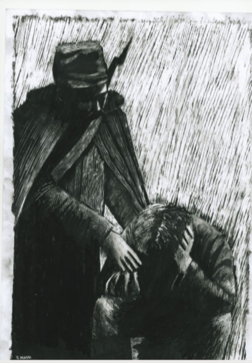 San Daniele del Carso, Beginning of Imprisonment, drawing by Simone Massi