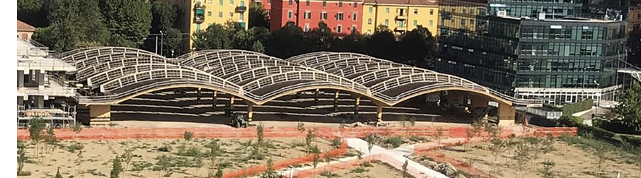 Tettoia Nervi di giorno - Piazza Lucio Dalla. Bologna