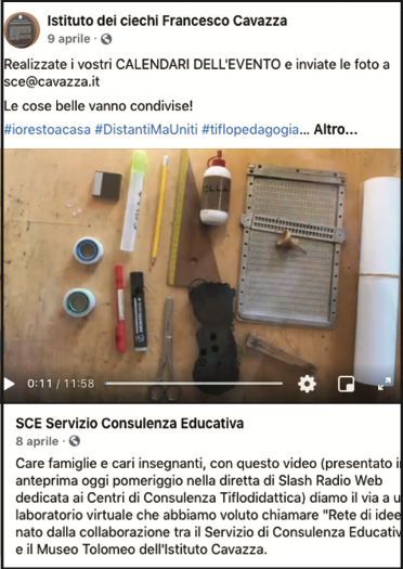 Facebook page of the Istituto Cavazza with tutorial for the event calendar