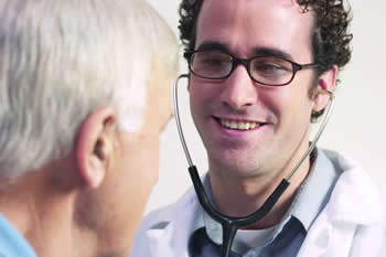Eye specialist with an older patient
