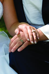 Close up picture of the hands of newlyweds