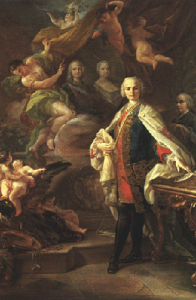 Picture of a painting by Farinello in the Sala Bossi of the G.B. Martini Conservatory in Bologna