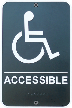 Picture of a sign indicating an area accessible to persons with disabilities and blind people