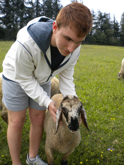 Foto - Ragazzo che accudisce una capretta